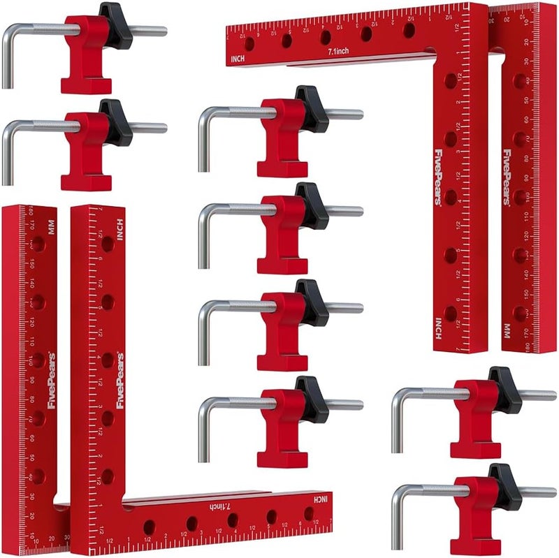 FIVEPEARS 4 Pack 90 degree positioning square clamps set for woodworking, 7.1" x 7.1"(18 x 18cm) aluminum precision right angle corner clamp for square picture frame tool box cabinet drawer and wood - Image 1